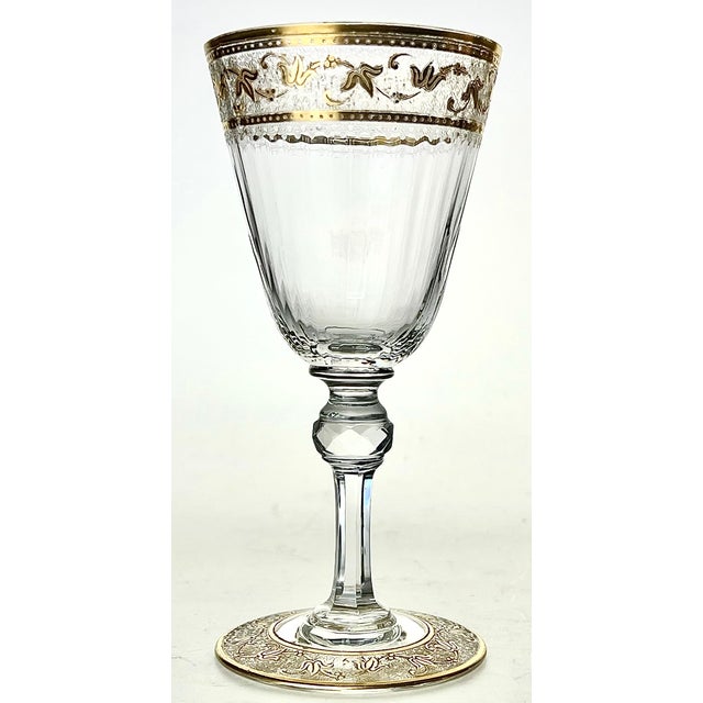 Originating from the opulent era of the gilded age, this set of exquisite antique Saint Louis crystal stemware is a prime...