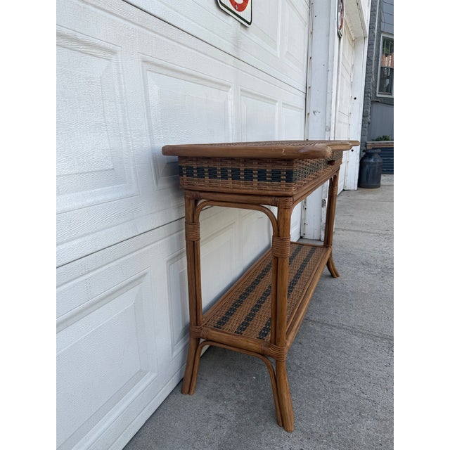 Vintage Boho Rattan & Wicker Console Table With Drawer and Woven Shelf For Sale In New York - Image 6 of 12