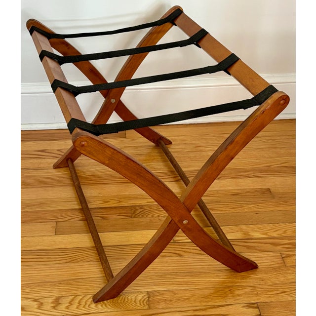 Hotel Cabana Style Folding Luggage Rack, Mahogany For Sale - Image 4 of 11