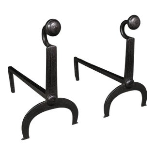 Pair of Antique Fire Dogs, English, Wrought Iron, Fireside Andiron, Victorian For Sale