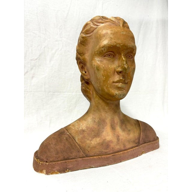 Art Deco Plaster Bust of Woman Signed a Palumbo 1932 For Sale - Image 3 of 12