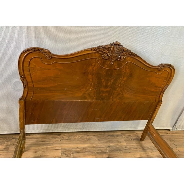 French Provincial Vintage French Provincial Headboard Footboard Bed Frame W Rails For Sale - Image 3 of 4