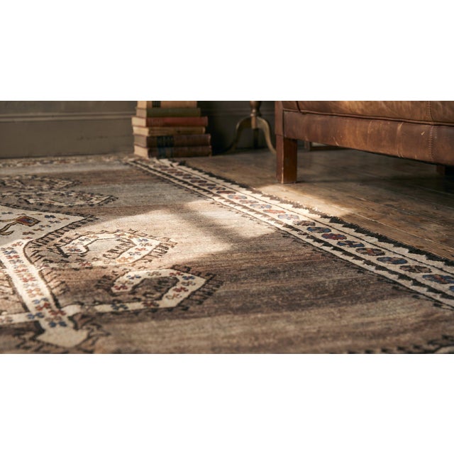 Gray 1900s Gray Geometric Tribal Antique Persian Gabbeh Rug 5' X 7' Handknotted Wool Carpet For Sale - Image 8 of 9