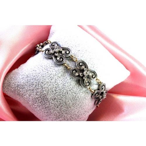 Gold and Silver Bracelet with Central Crowned Diamonds For Sale - Image 5 of 9