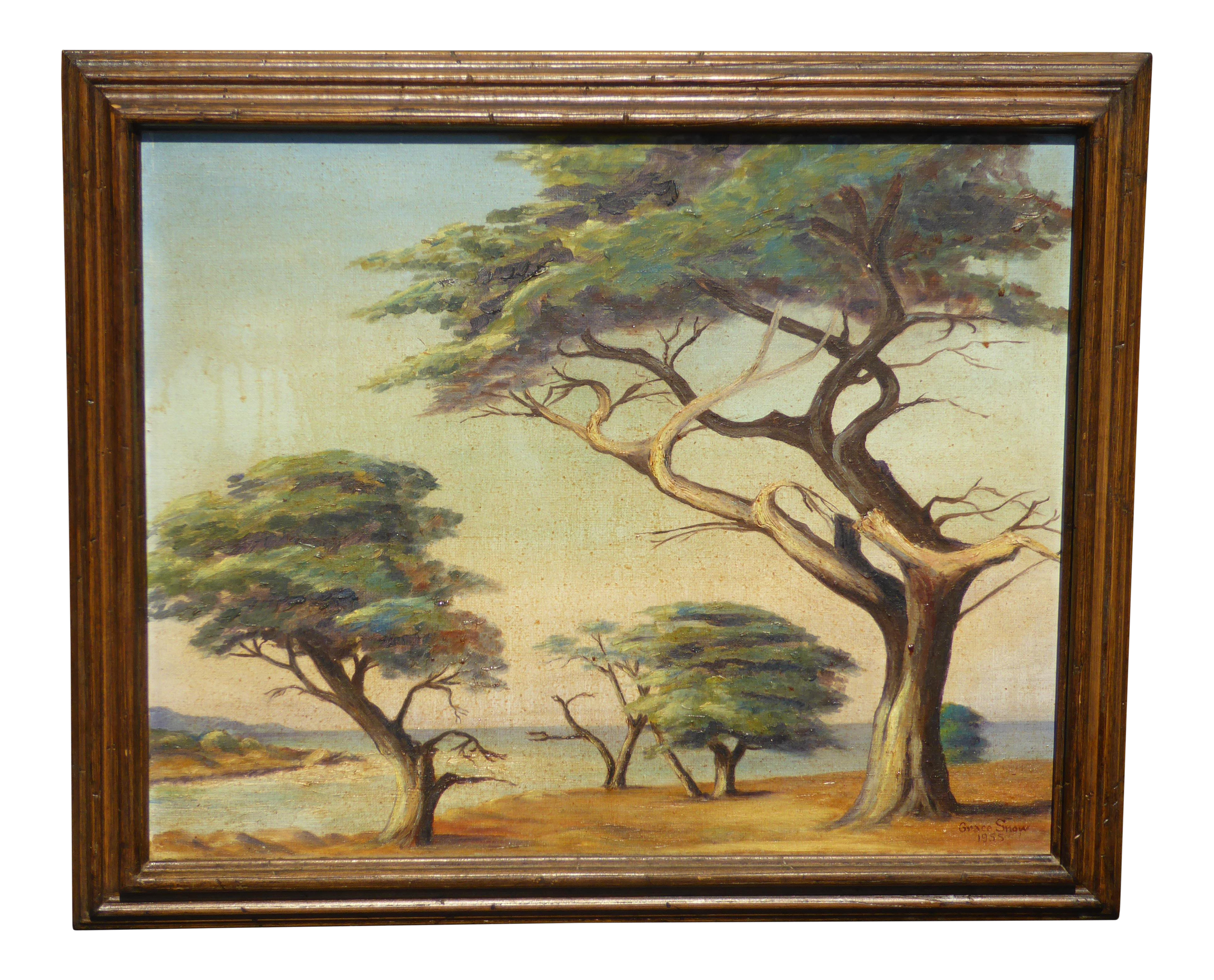 Vintage Oil on Canvas Picture Painting of Trees Signed by Grace Snow - image 0