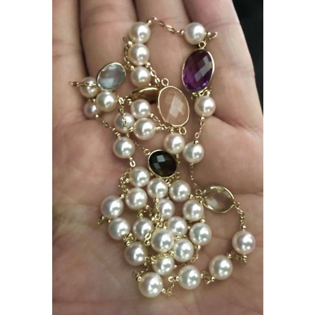 Pearl Quartz Topaz Necklace 14 Karat Gold Italy Certified For Sale - Image 4 of 6