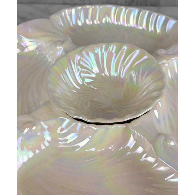 Vintage 14" California Pottery Iridescent Scallop Centerpiece Serving Platter For Sale - Image 10 of 15