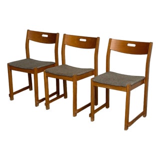 Set of 3 Vintage Danish Modern Dining Chairs in Beech With Textured Upholstery For Sale