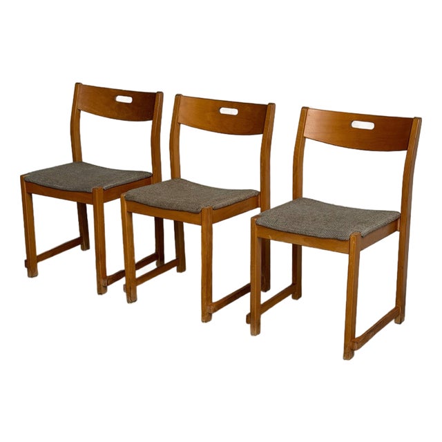 Set of 3 Vintage Danish Modern Dining Chairs in Beech With Textured Upholstery For Sale