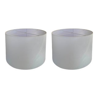 White Drum Lamp Shades - a Pair For Sale