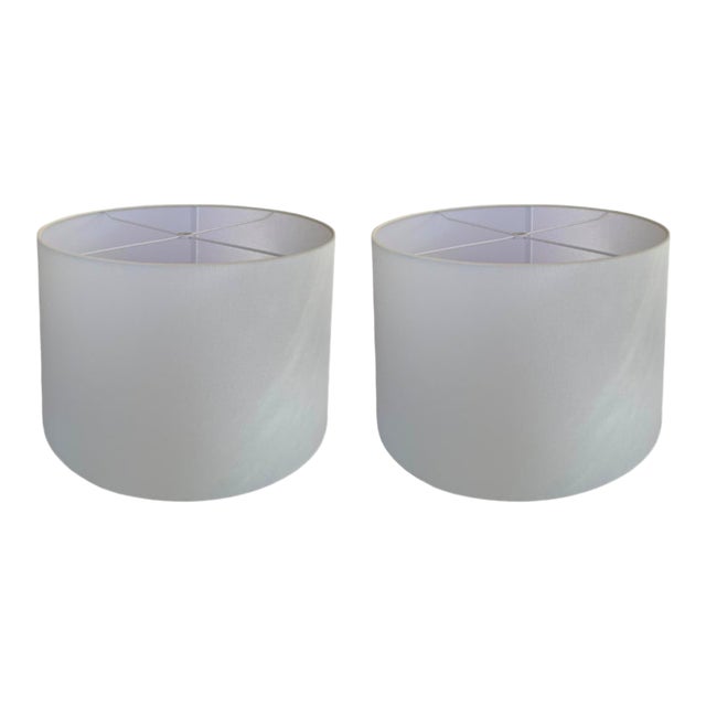 White Drum Lamp Shades - a Pair For Sale