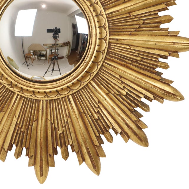 Vintage Sunburst Mirror in Gold Leaf Resin, 1960s For Sale - Image 6 of 18