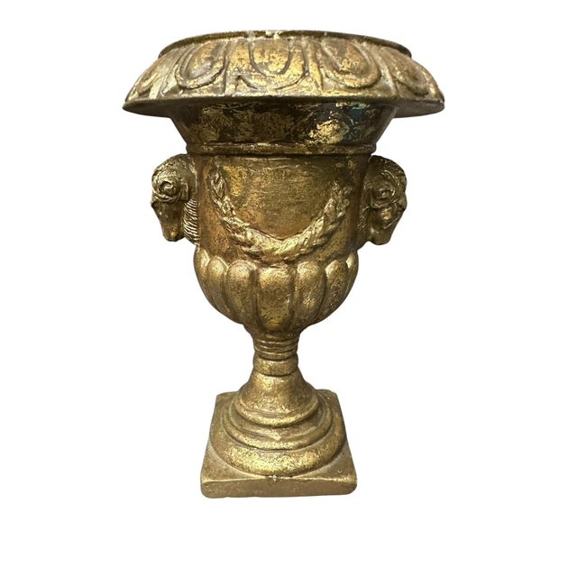 Baroque Gold Leaf Antique Urn Vase From Italy Planter Stucco Vase 1960's For Sale - Image 3 of 7