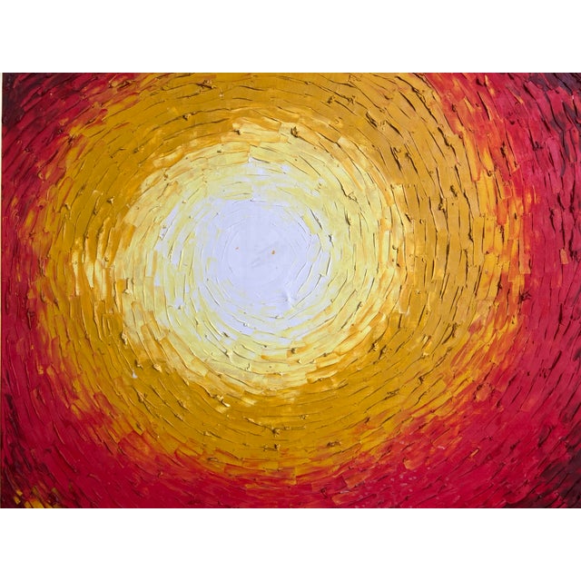 1970s 1970s Vintage Mid Century Modern Canvas Sun Sunshine Pallet Knife Oil Canvas Painting Wall Art, Framed For Sale - Image 5 of 10