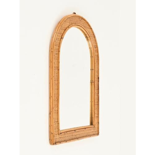 French Riviera Style Arch Mirror in Bamboo and Woven Wicker, Italy, 1970s For Sale - Image 9 of 11