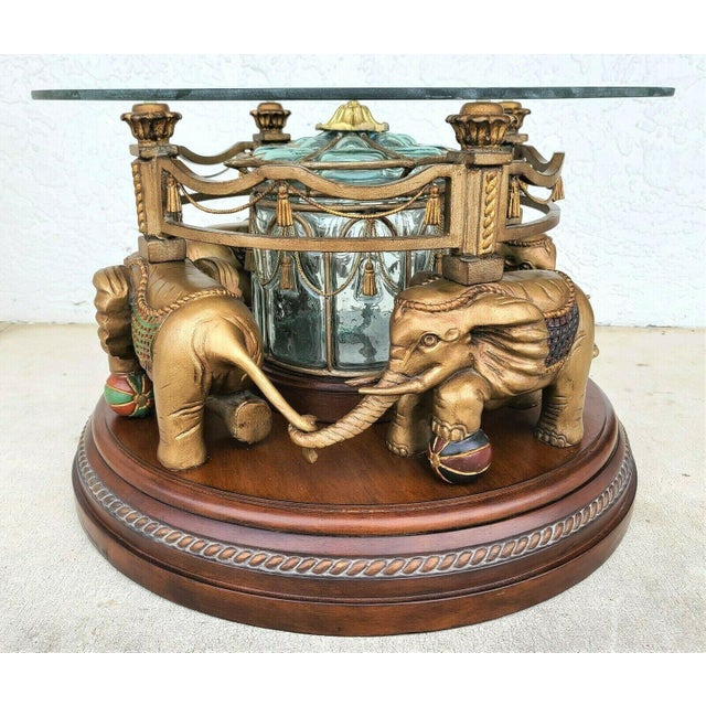 Fun Rotating African Elephant Carousel Glass Top Coffee Cocktail Table