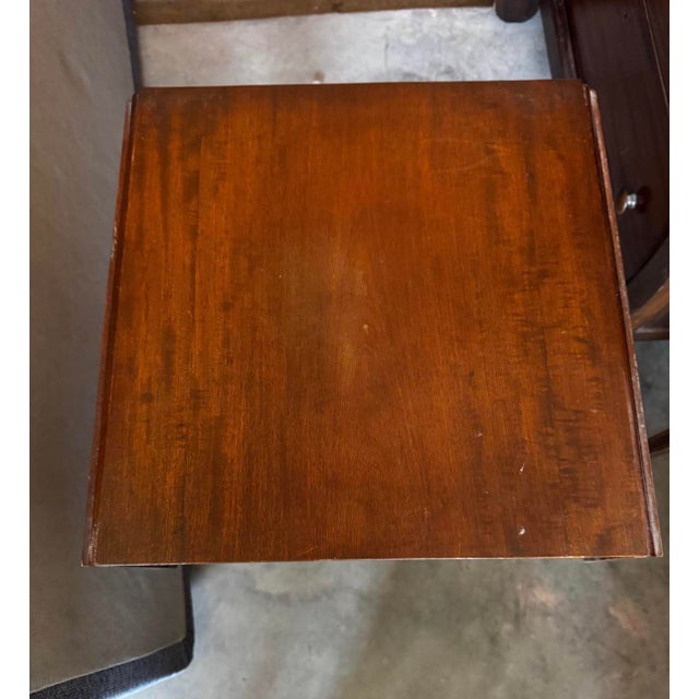 Brown Empire-Style Drop-Leaf Sewing Table With Two Drawers & Scroll-Foot Pedestal For Sale - Image 8 of 8