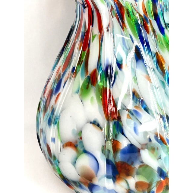Vintage MCM Millefiori Speckled Ruffled Top Art Glass 7.5" Vase For Sale - Image 4 of 9