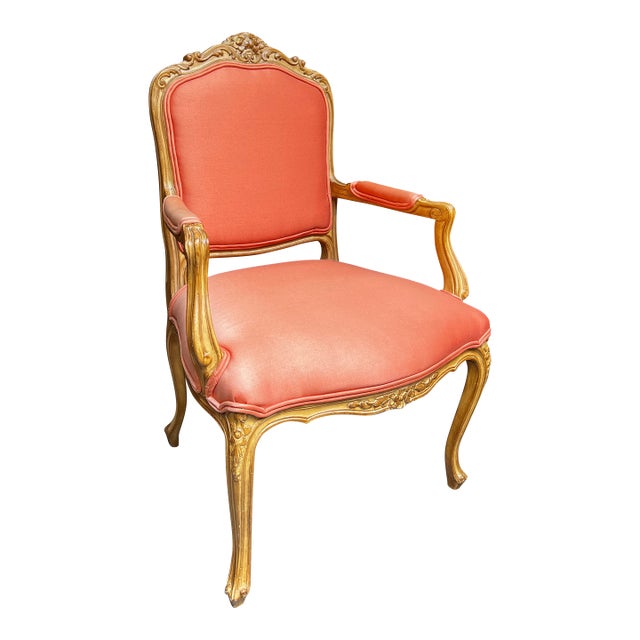 1970s Coral Vintage Wooden Accent Chair For Sale