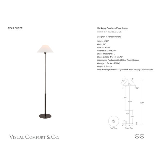 J. Randall Powers by Visual Comfort Signature Hackney Cordless Floor Lamp in Bronze with Linen Shade Designer: J. Randall...
