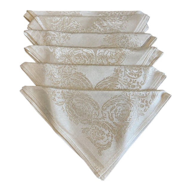 Vintage Irish Cotton Damask Napkins Elegant Floral Design - Set of 6 For Sale