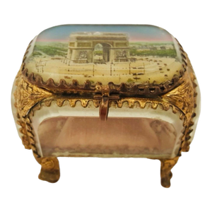 Antique Arc De Triomphe Antique French Beveled Glass Jewelry Box Souvenir Casket, Paris, C. 1900