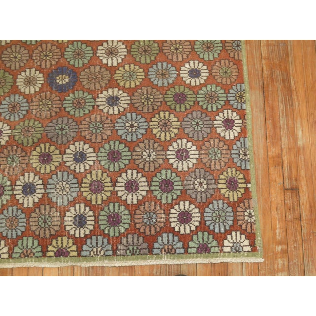 Mid-Century Modern 1960s Soft Red Turkish Deco Rug - 3'8" x 6'10" For Sale - Image 3 of 6