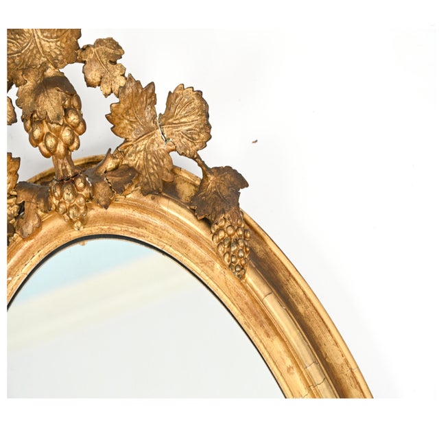 Wood Antique Louis XVI Style Oval Gilt Wood Wall Mirror For Sale - Image 7 of 16