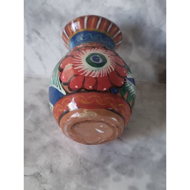 Hand-Painted Miniature Mexican Terra Cotta Vase With Floral Design For Sale - Image 4 of 11