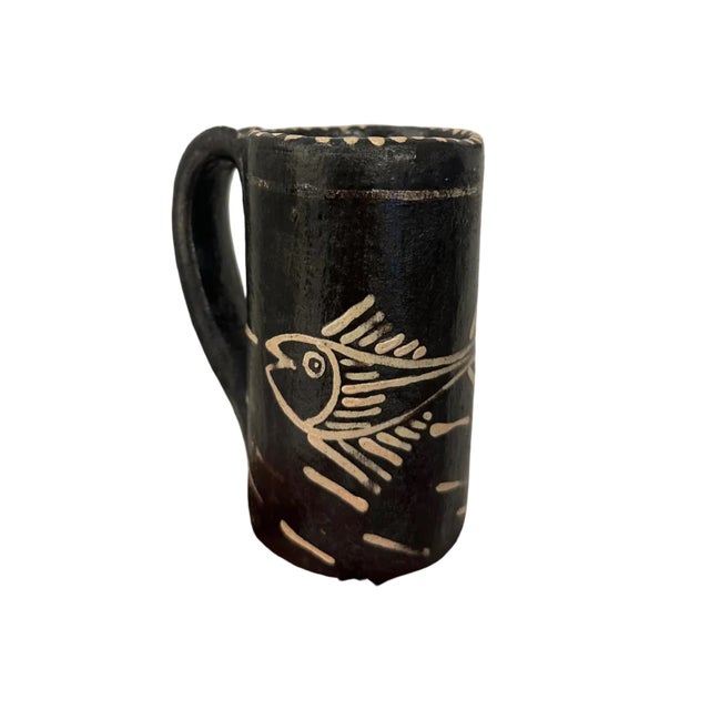 Set of 3 Vintage Oaxacan Pottery Mugs (sealed on the inside for use/hand wash only recommended) Small Bird: 3.5" Diam x...