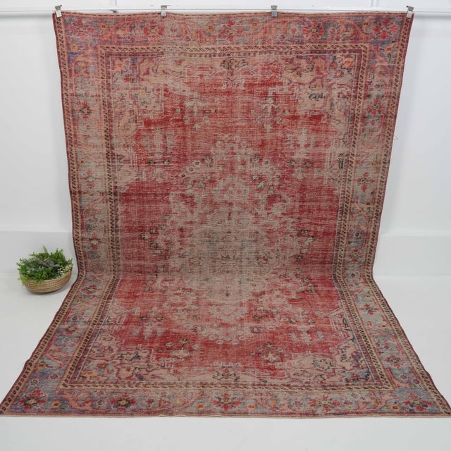 1970s Vintage Handmade Wool Cotton Red Area Rug For Sale - Image 9 of 12