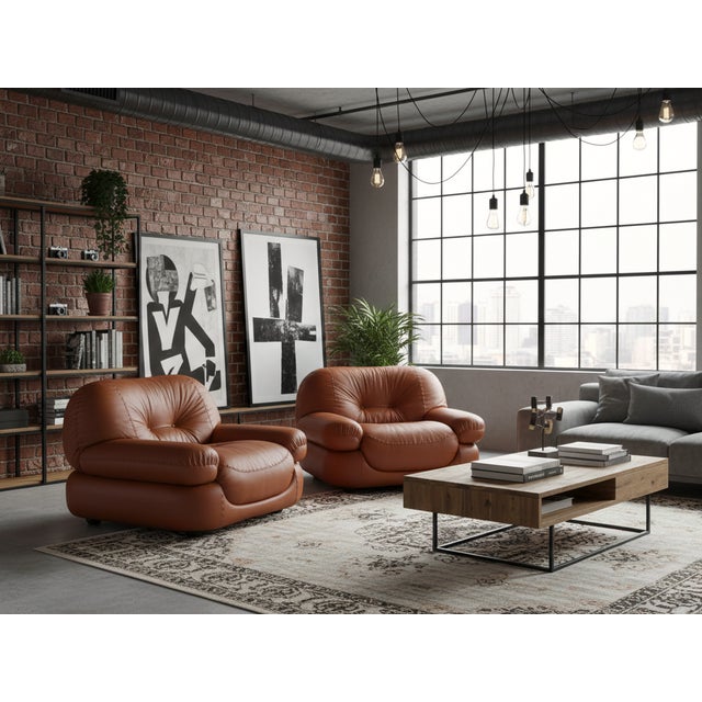 Sapporo Cognac Leather Chairs from Mobil Girgi, 1970s, Set of 2 For Sale - Image 3 of 18