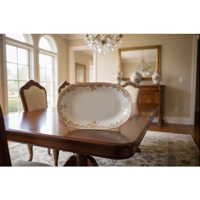 Antique Elite Works Limoges 11.5" Serving Platter - Gilded Scrolls & Celadon Dot Border For Sale - Image 10 of 10