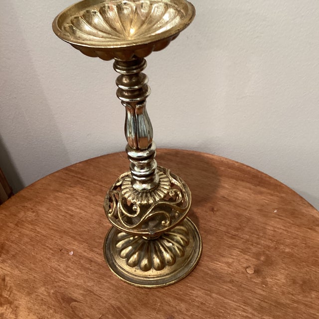Antique Gold Pillar Candle Holder Chairish