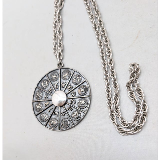 Vintage 1970s Signed Napier Silvertone Round Horoscope Pendant Necklace For Sale - Image 14 of 18