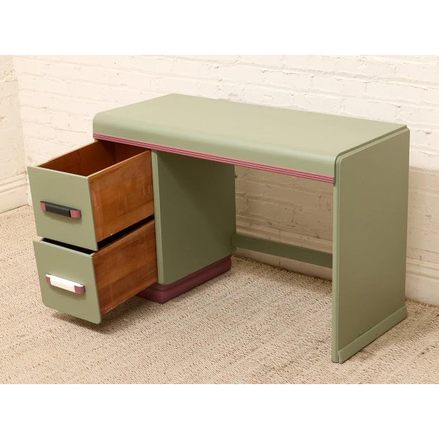 Vintage Mint Green Writing Desk With Wood-Tone Details For Sale In Los Angeles - Image 6 of 12