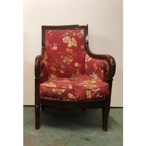 Bergère Chair in Red Upholstery & Walnut For Sale - Image 3 of 3
