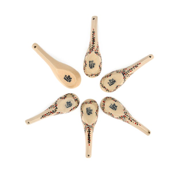 Contemporary Asian Modern Bat Trang Vietnam Ceramic Soup Spoons Hand Painted With Floral Petal Motif - Set of 6 For Sale - Image 3 of 6