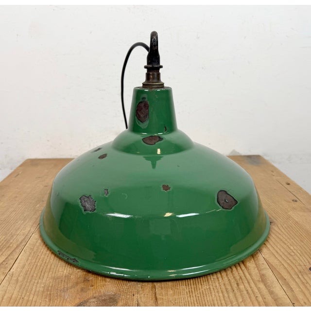 Industrial British Green Enamel Factory Pendant Lamp, 1960s For Sale - Image 12 of 18