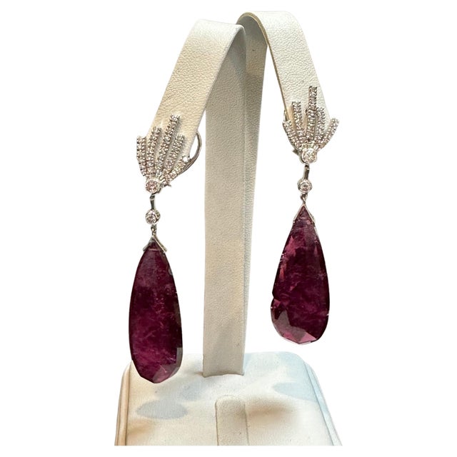 56 Carat Natural Pink Tourmaline & Diamond Cocktail Earring, 18 Karat White Gold For Sale - Image 15 of 18