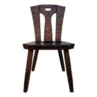 Japanese Wooden Chair with Kamakura-Bori Carving, 1950 For Sale