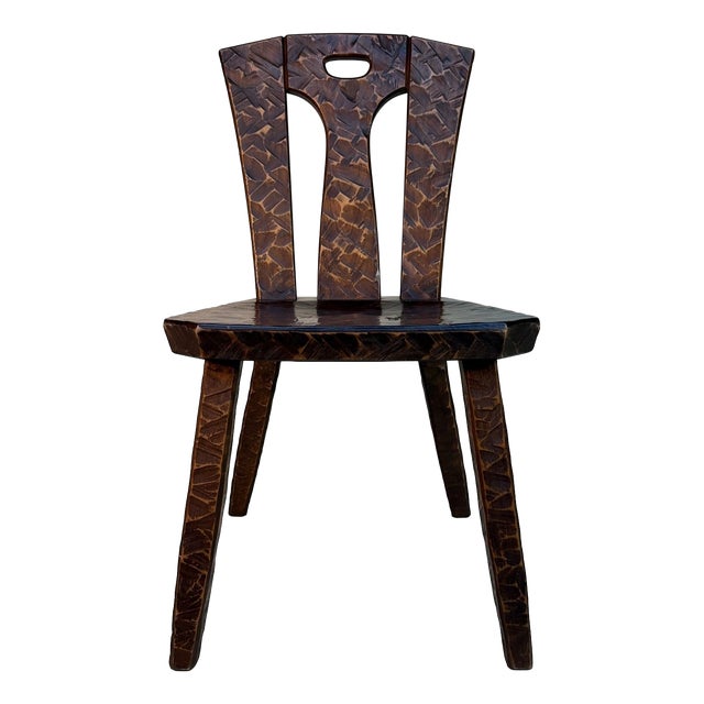 Japanese Wooden Chair with Kamakura-Bori Carving, 1950 For Sale