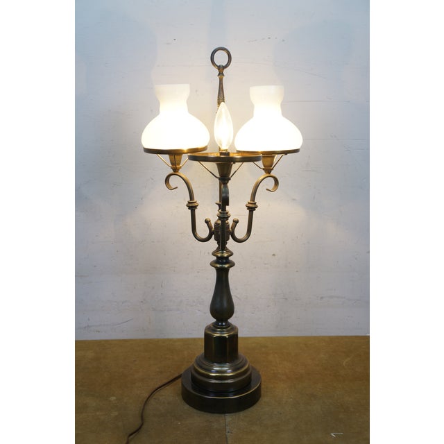 Vintage Brass 3 Light Apothecary Pharmacy Student Hurricane Lamp 28" For Sale - Image 11 of 14