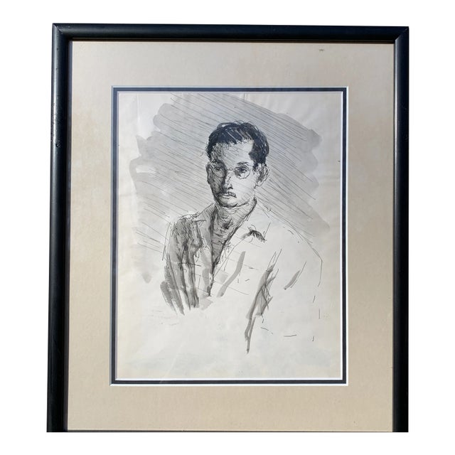 Vintage Original Pen and Ink Drawing Portrait of a Man For Sale