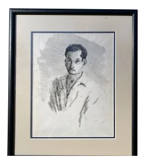Vintage Original Pen and Ink Drawing Portrait of a Man