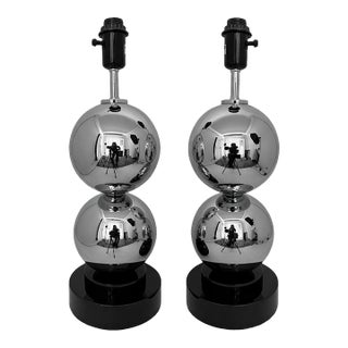 Space Age Chrome Ball Table Lamps Pair For Sale