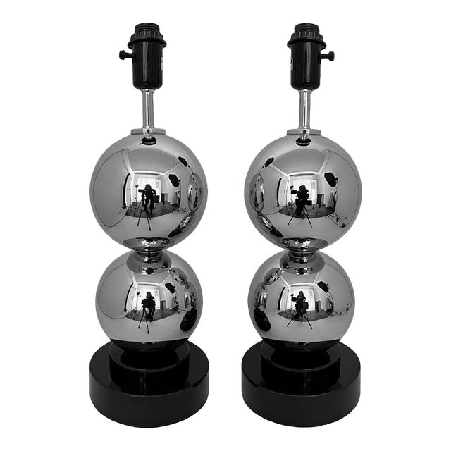 Space Age Chrome Ball Table Lamps Pair For Sale