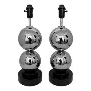 Space Age Chrome Ball Table Lamps Pair