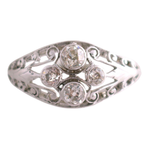 Edwardian Diamond Filigree Ring, Size 7