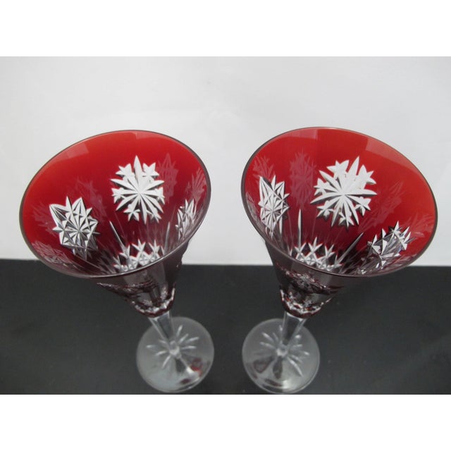 Waterford Red Snowflake Crystals 9 3/8" Fluted Champagne Glass Set of 2 For Sale - Image 10 of 13